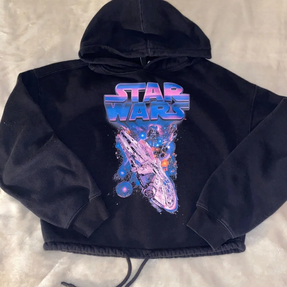 💙. Star Wars Black Graphic Cropped Hoodie With Drawstring Waist. - Picture 8 of 12
